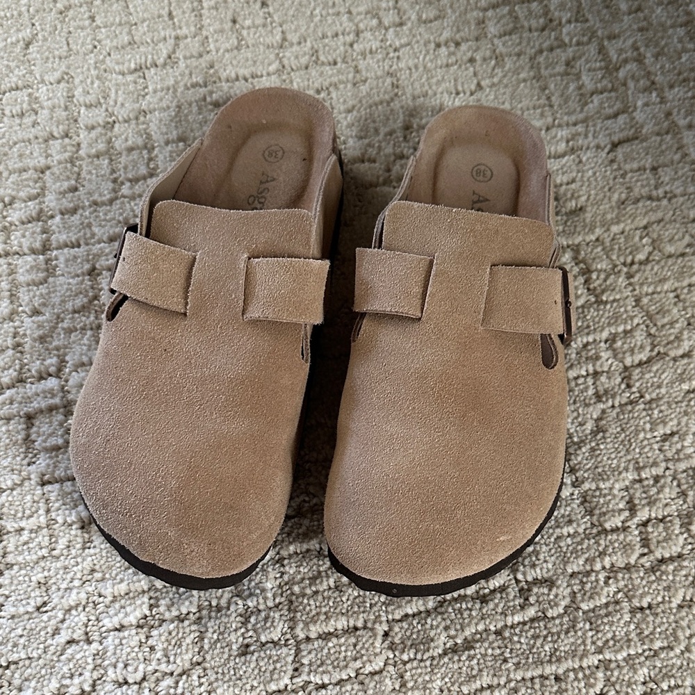 Tan Suede Slip-On Clogs